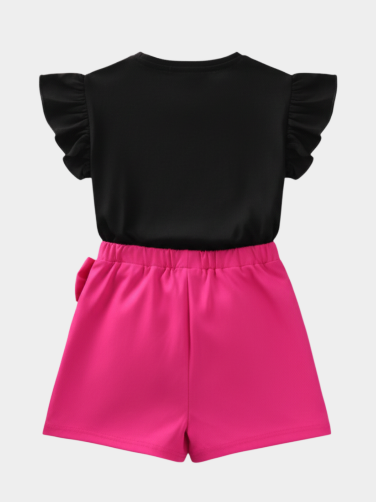 Meow Black Flutter Sleeve Top and Hot Pink Bow Skirt