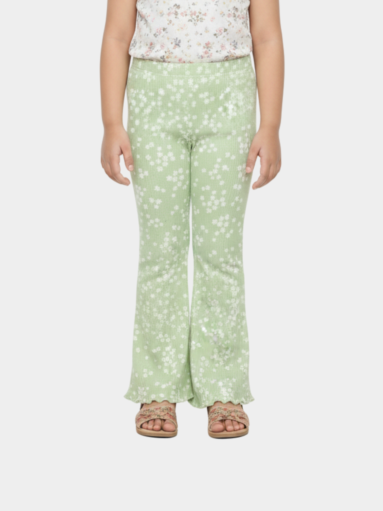 Kids Light Green Printed Flared Long Pant (3yrs-12yrs)