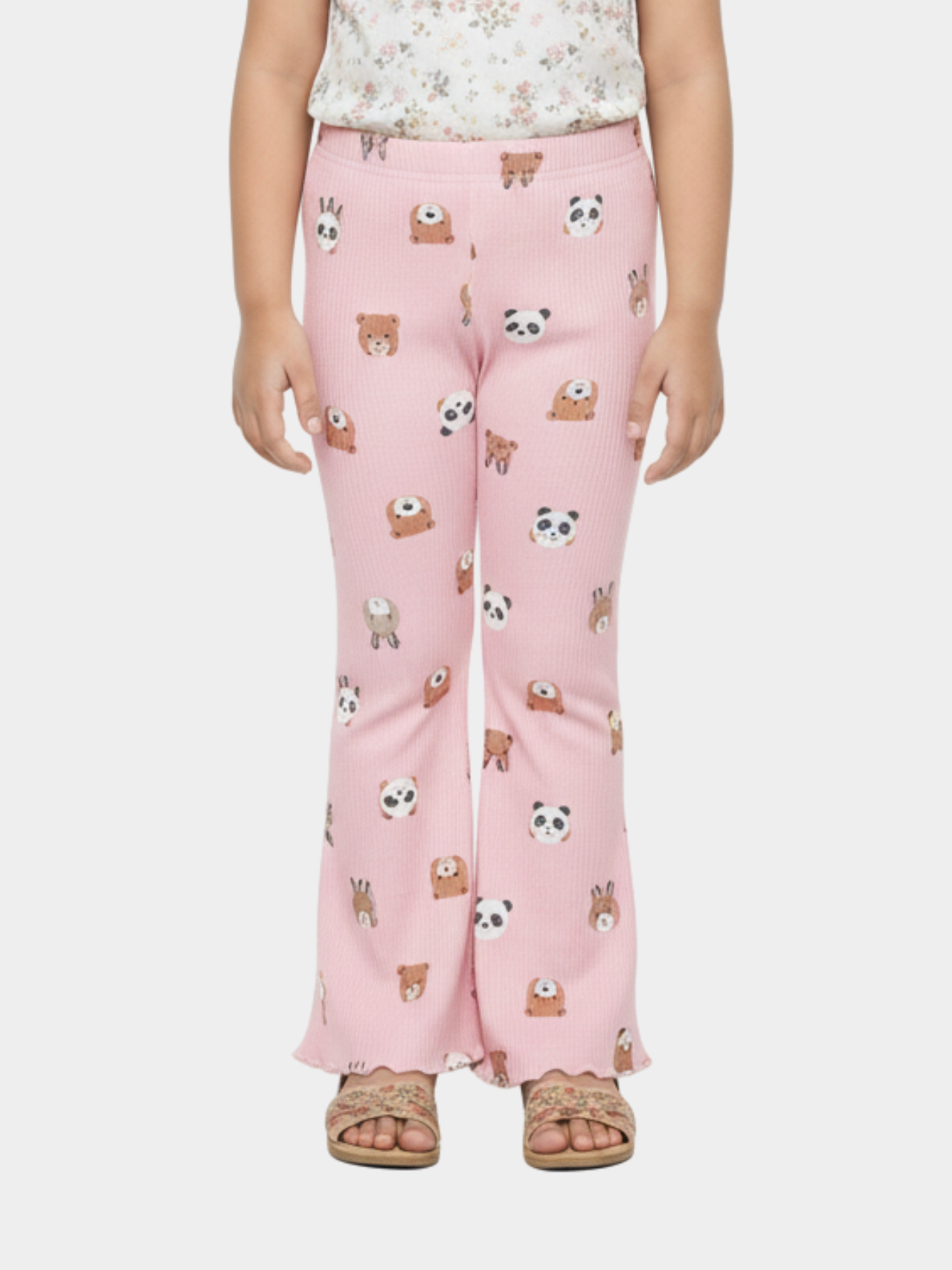 Kids Pink Animal Printed Flared Long Pant (3yrs-12yrs)