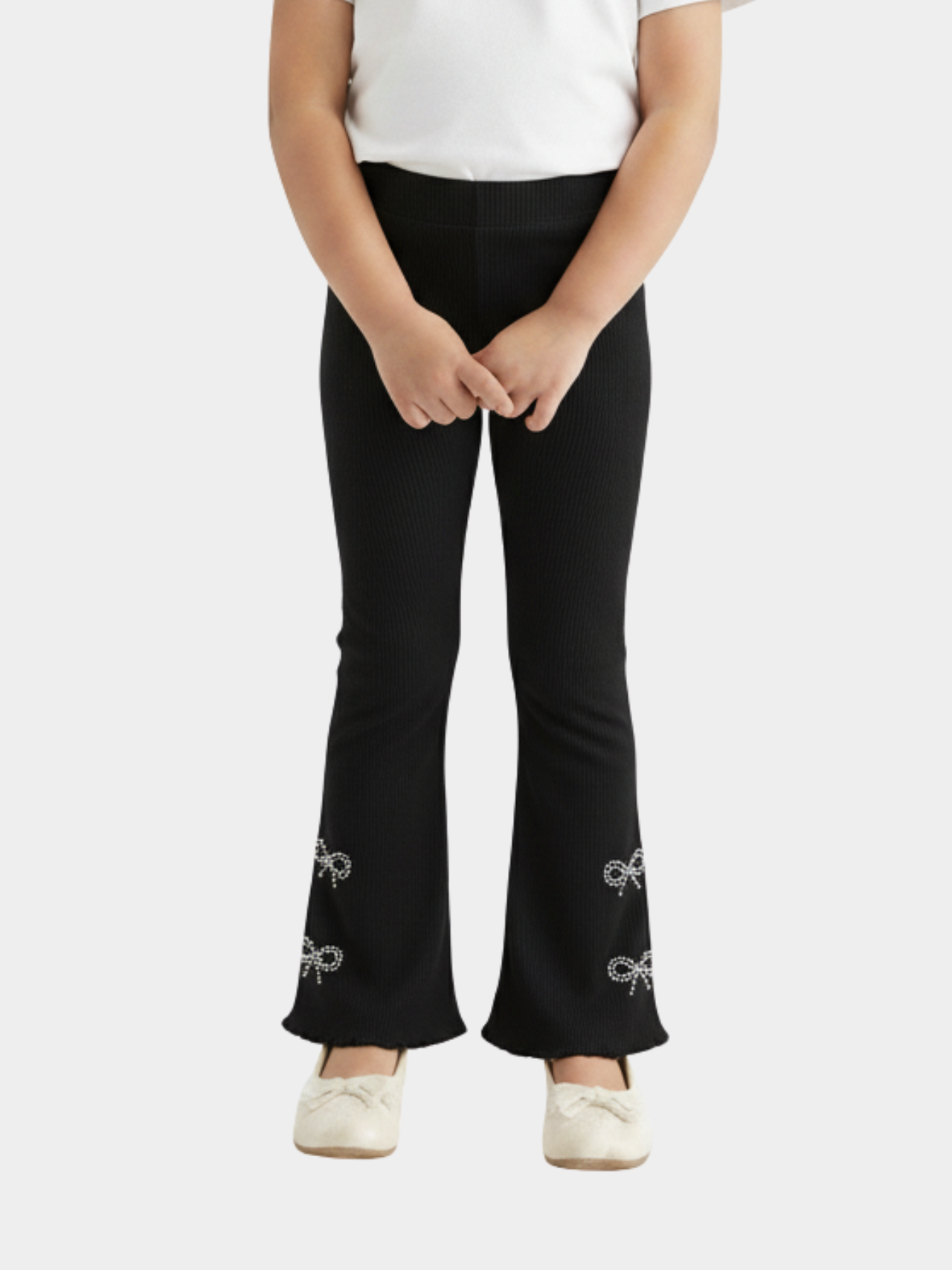 Kids Black Stone Bow Flared Long Pant (3yrs-12yrs)