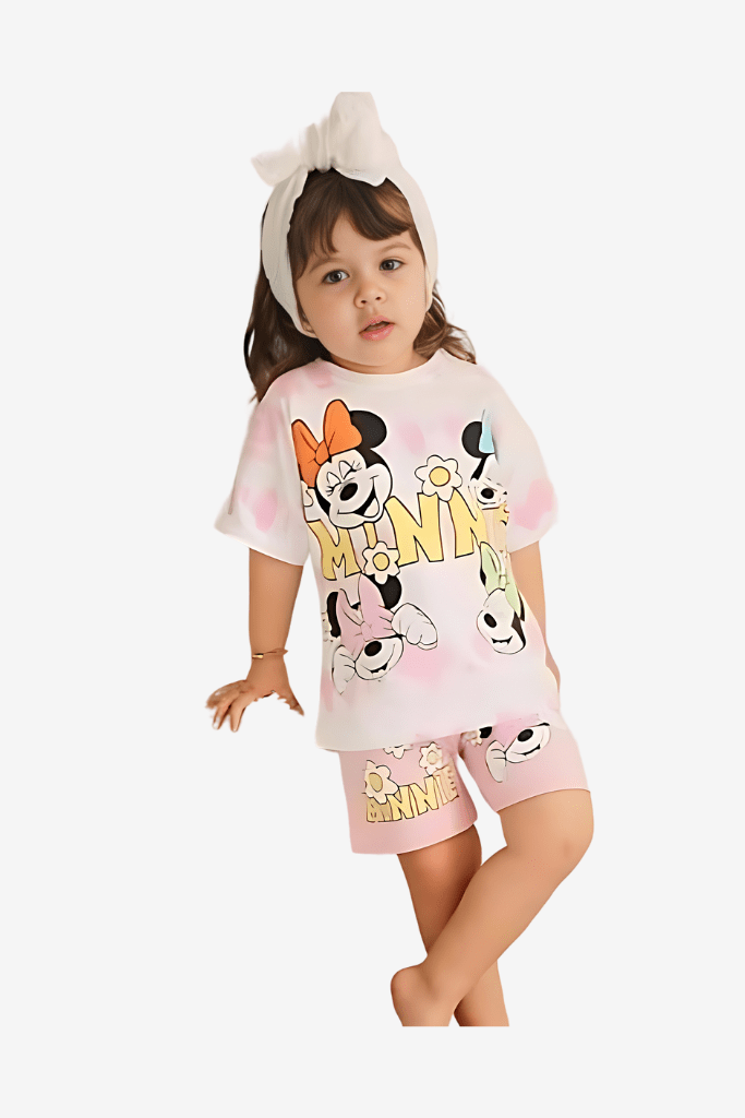 2pcs Minnie Mouse Drop Shoulder T-shirt Set For Kid Girl (6mths - 6yrs)