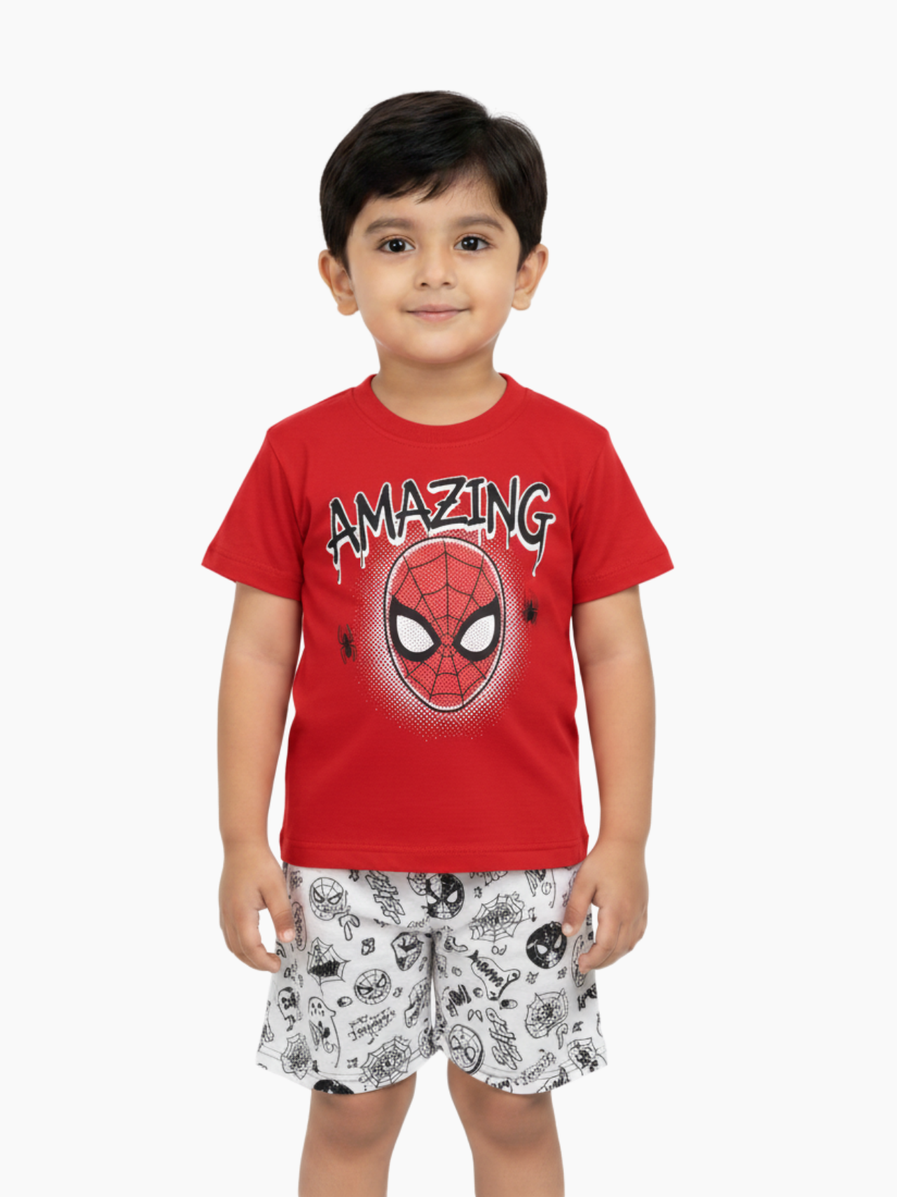 Kids 2pcs Red Spiderman Printed T-shirt & Shorts Set