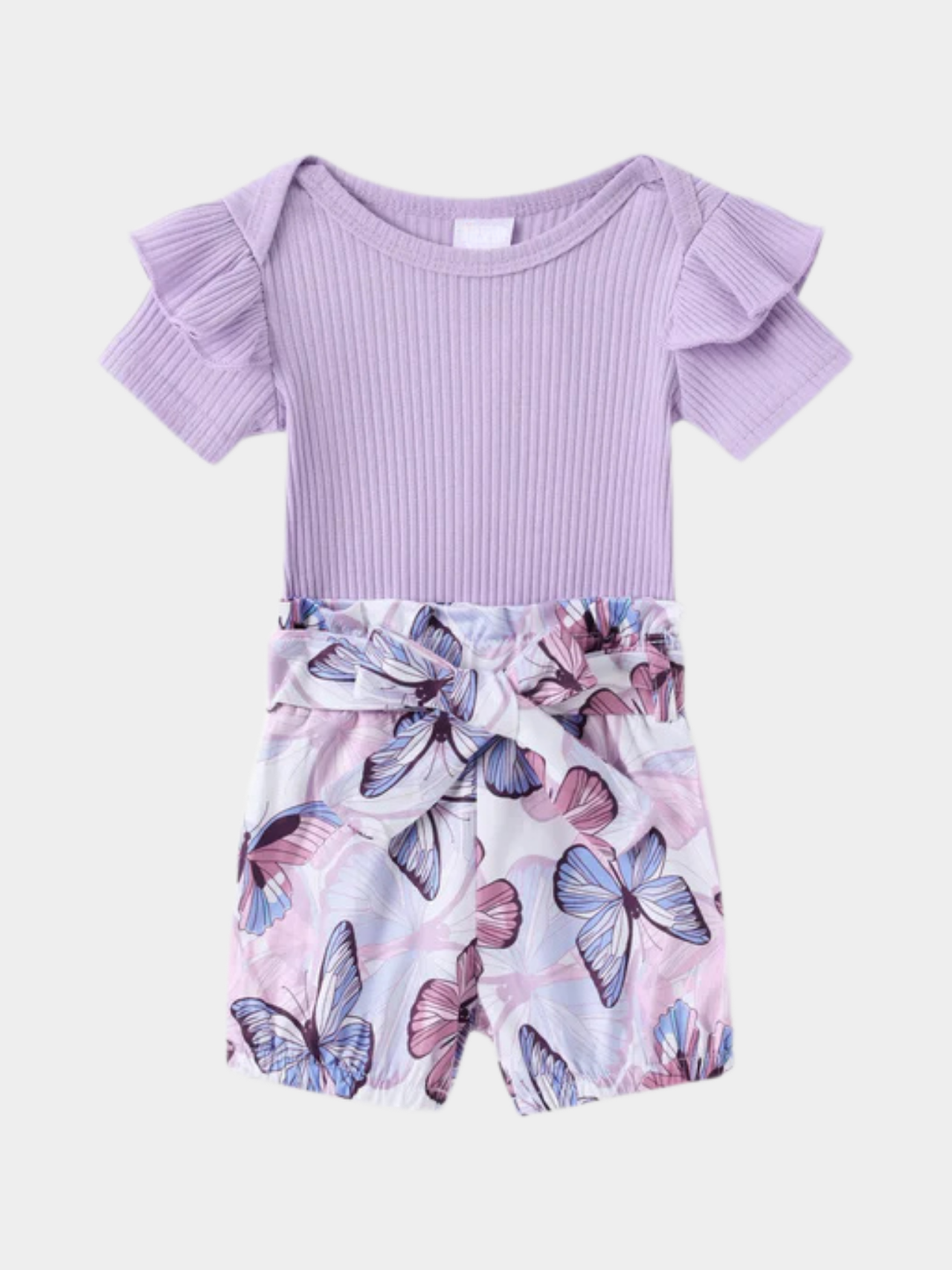 Baby Ribbed Flutter Sleeve & Butterfly Romper Set