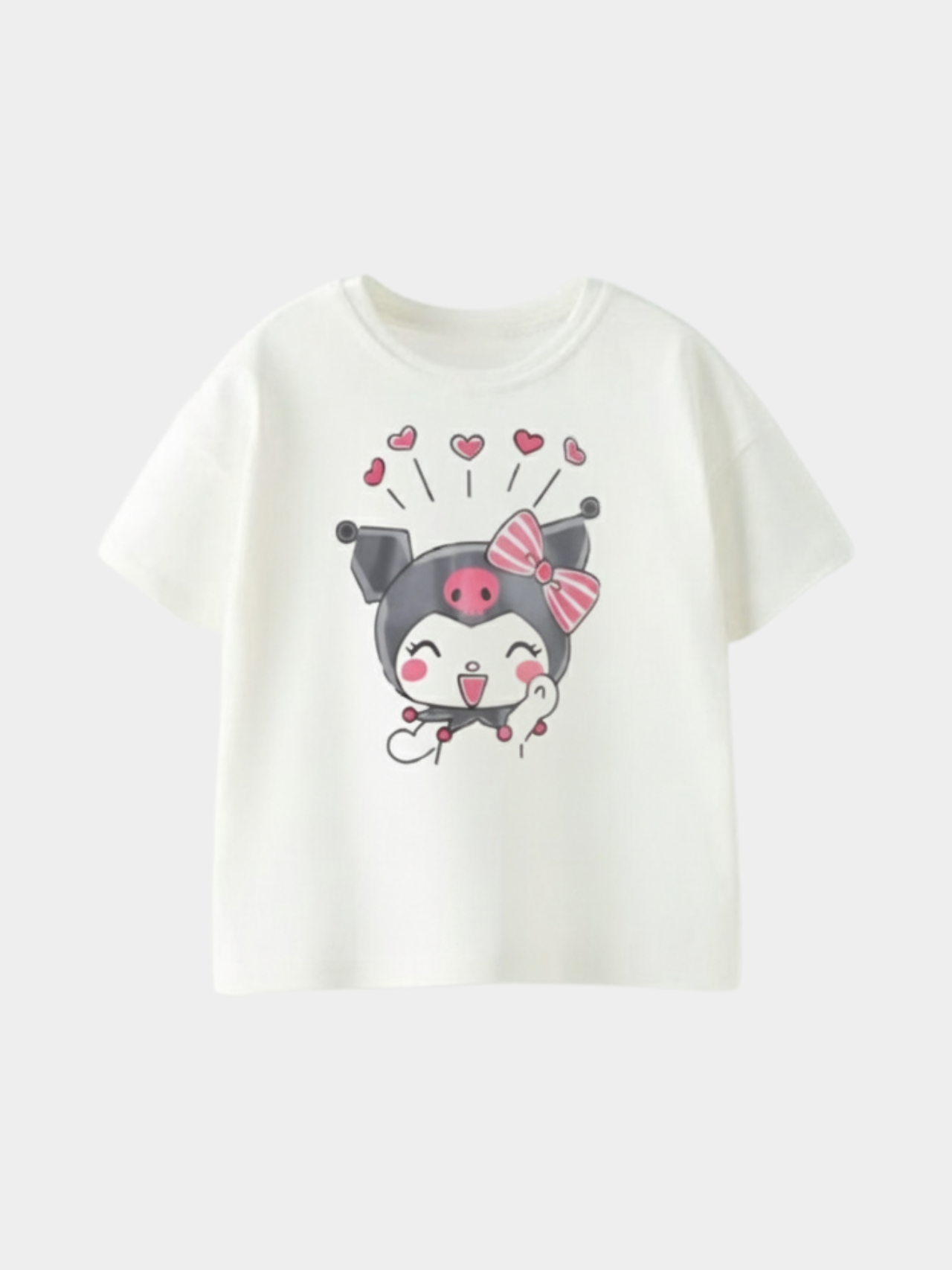 Girls' Kuromi Heart Graphic Tee | Cute Casual White Short Sleeve T-Shirt Set