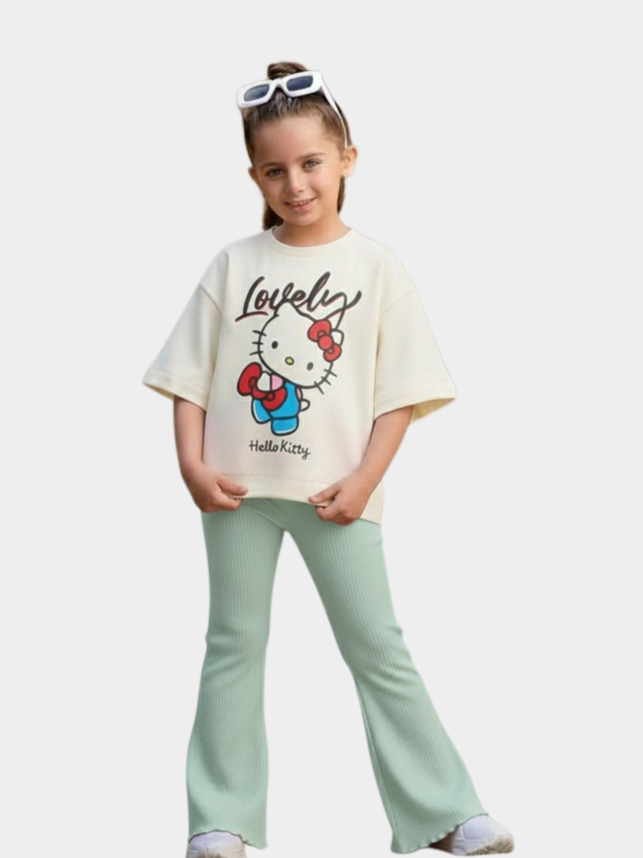 Hello Kitty T-Shirt & Red Ribbed Flared Long Pants Set