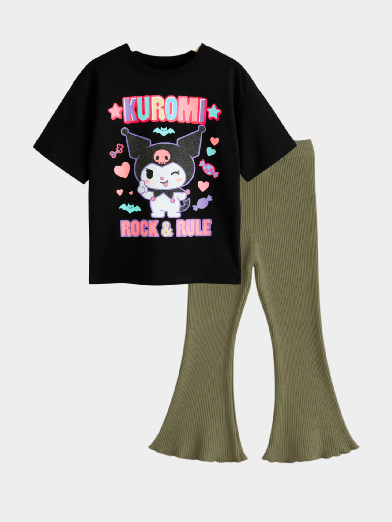 Kids Girls Kuromi T-Shirt & Flared Long Pant Set