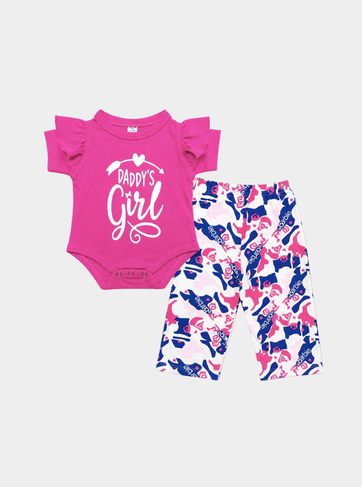 Girl Lavender Flutter Sleeve Romper & Patterned Pants Set (0-3 Years)