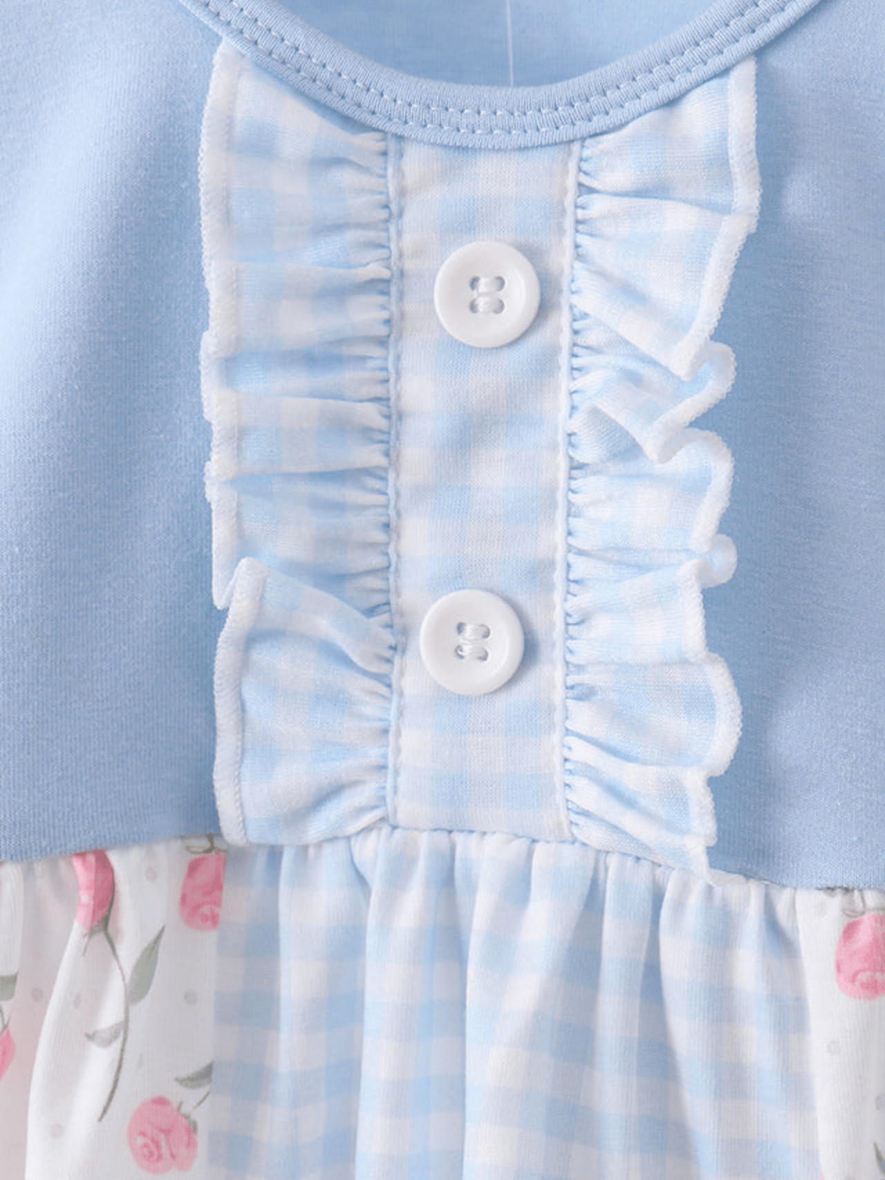 Baby Girls’ Blue Gingham and Rose Print Ruffle Bloomer Set