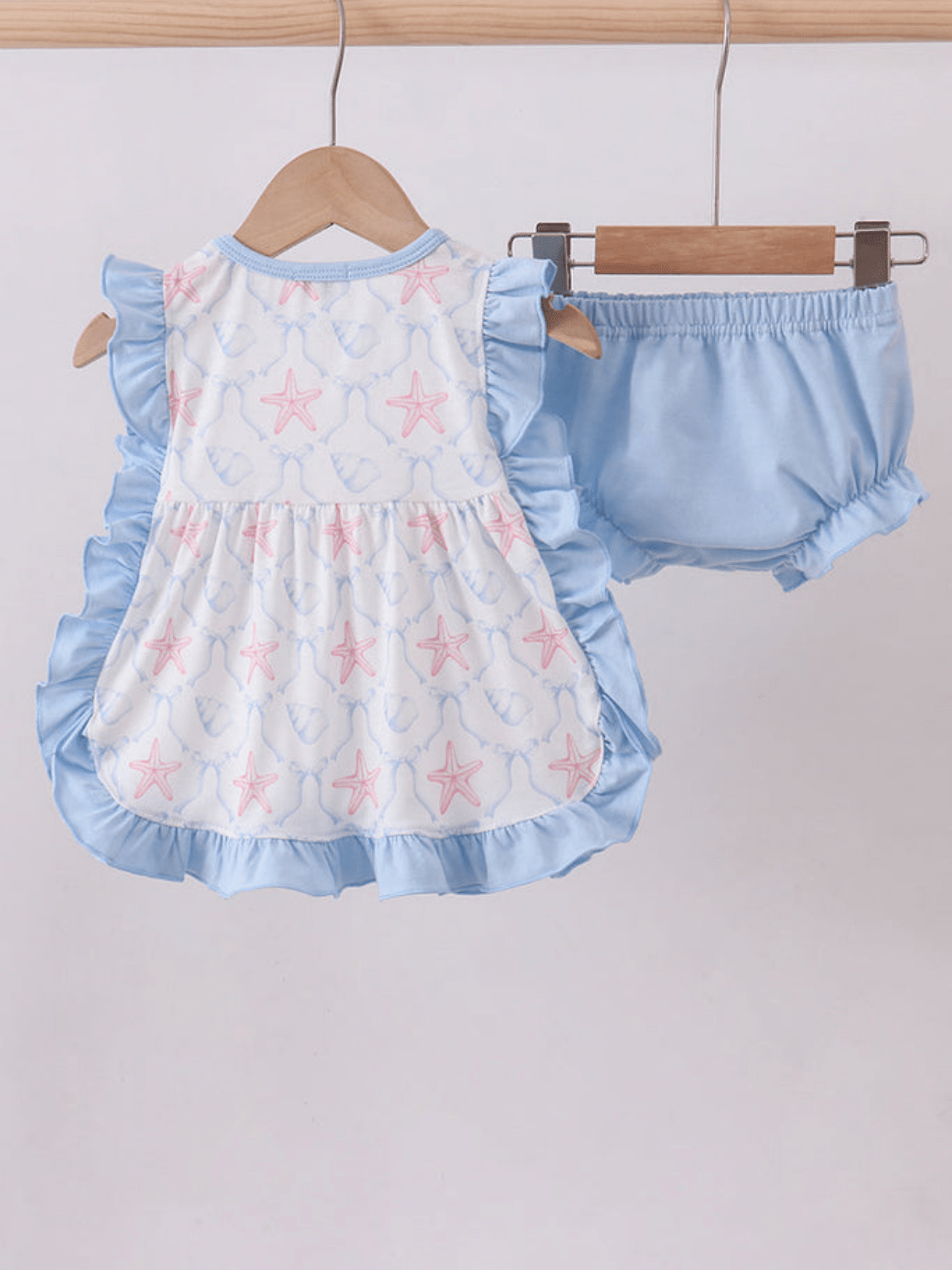Baby Girls' Blue Starfish Print Flutter Top and Bloomer Set