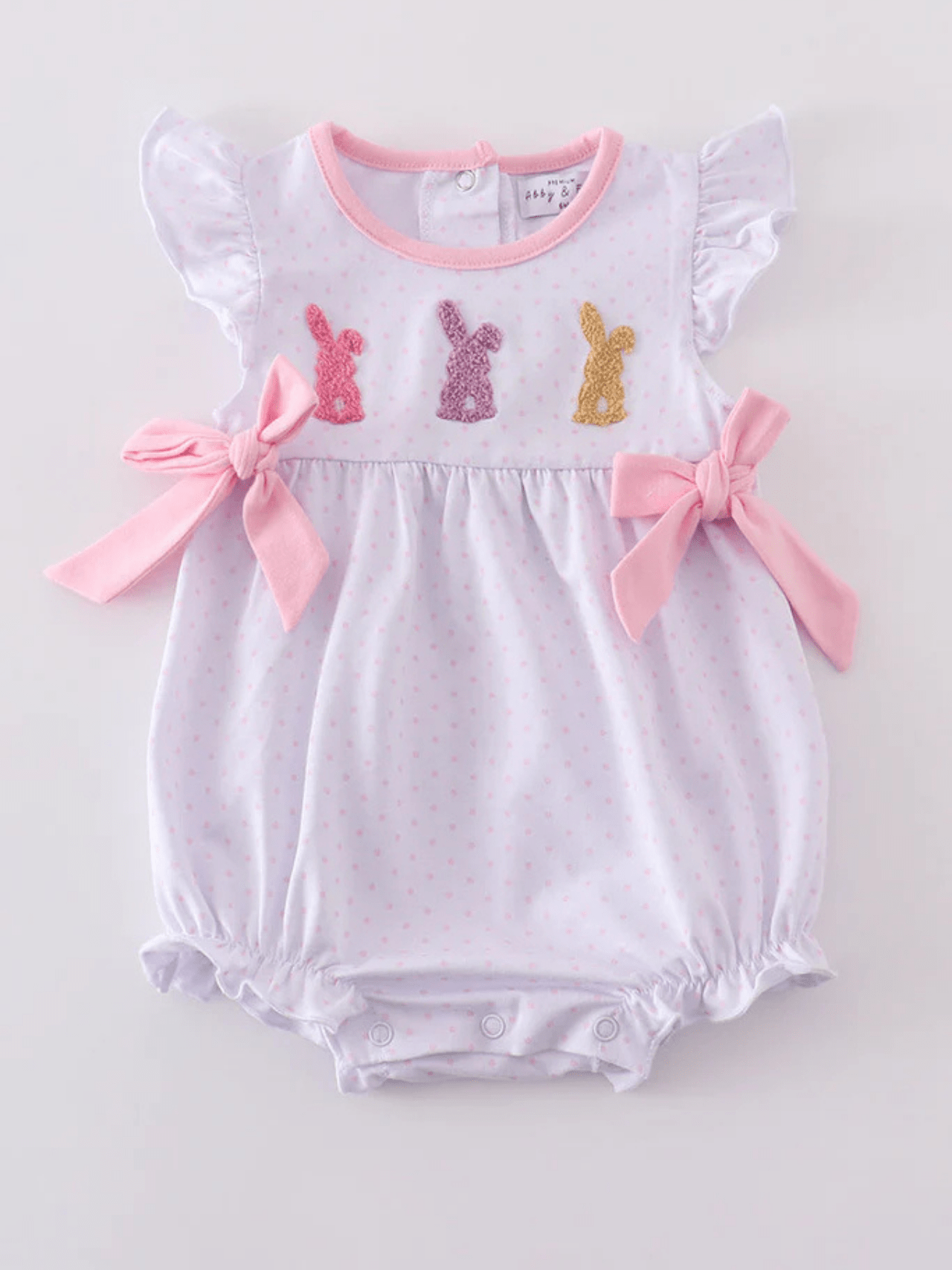 Baby Girls' Pink Polka Dot Bunny Smocked Bubble Romper