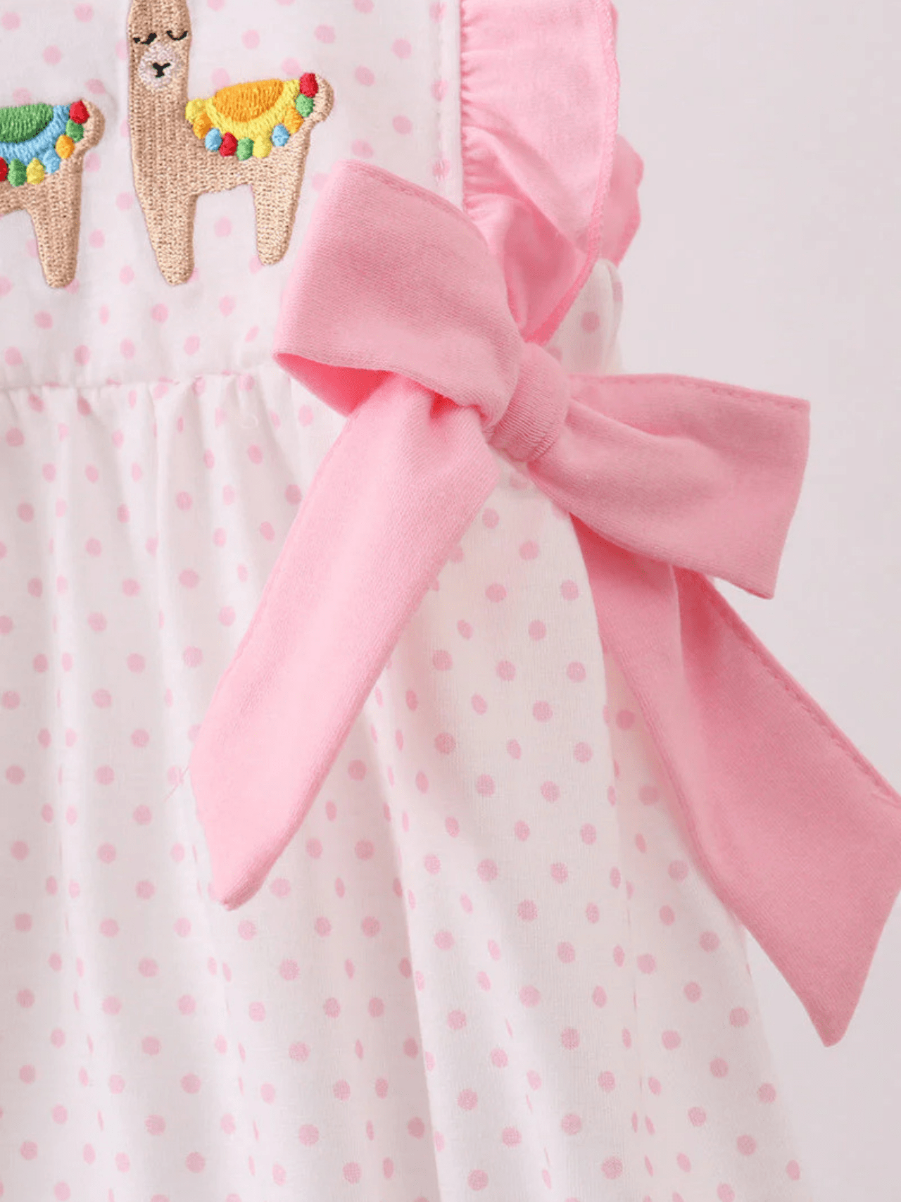 Baby Girls' Pink Polka Dot Llama Smocked Bubble Romper