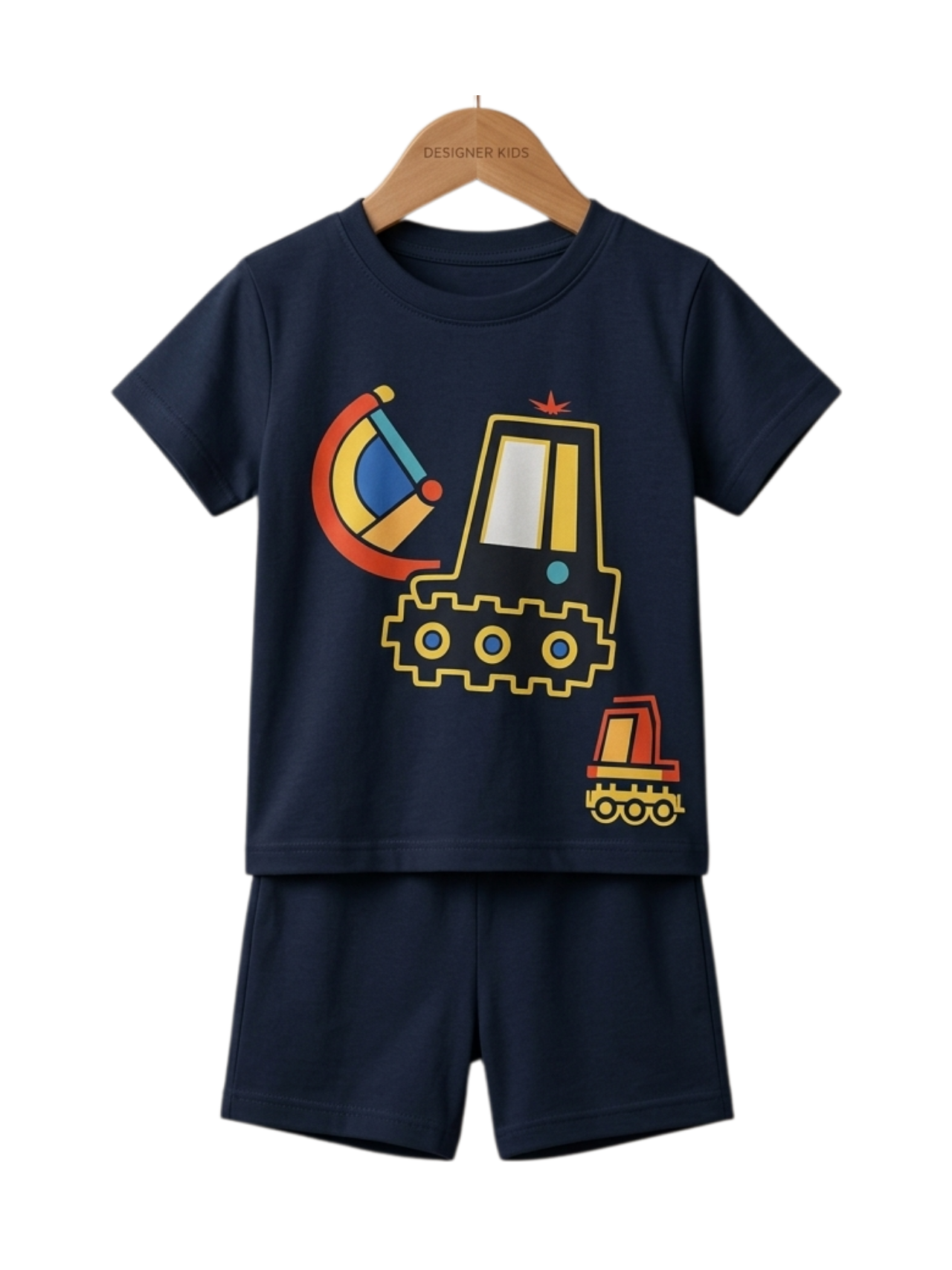 Excavator Adventure Tee Set - toddler navy tee and shorts with excavator graphic