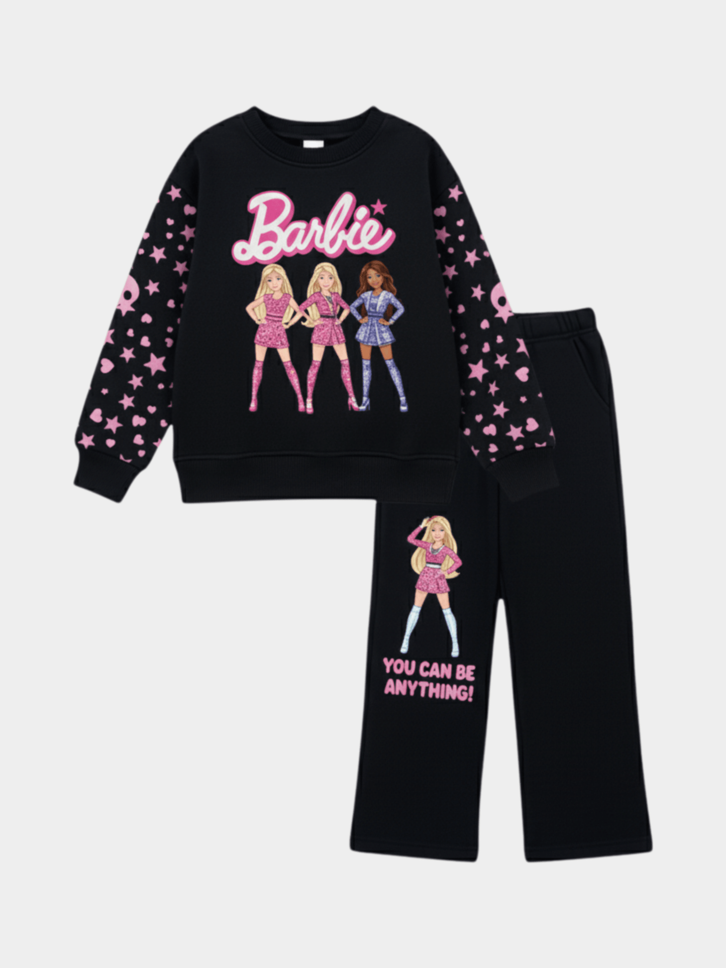 Girls' Barbie 'You Can Be Anything!' Black Sweatshirt & Trousers Set