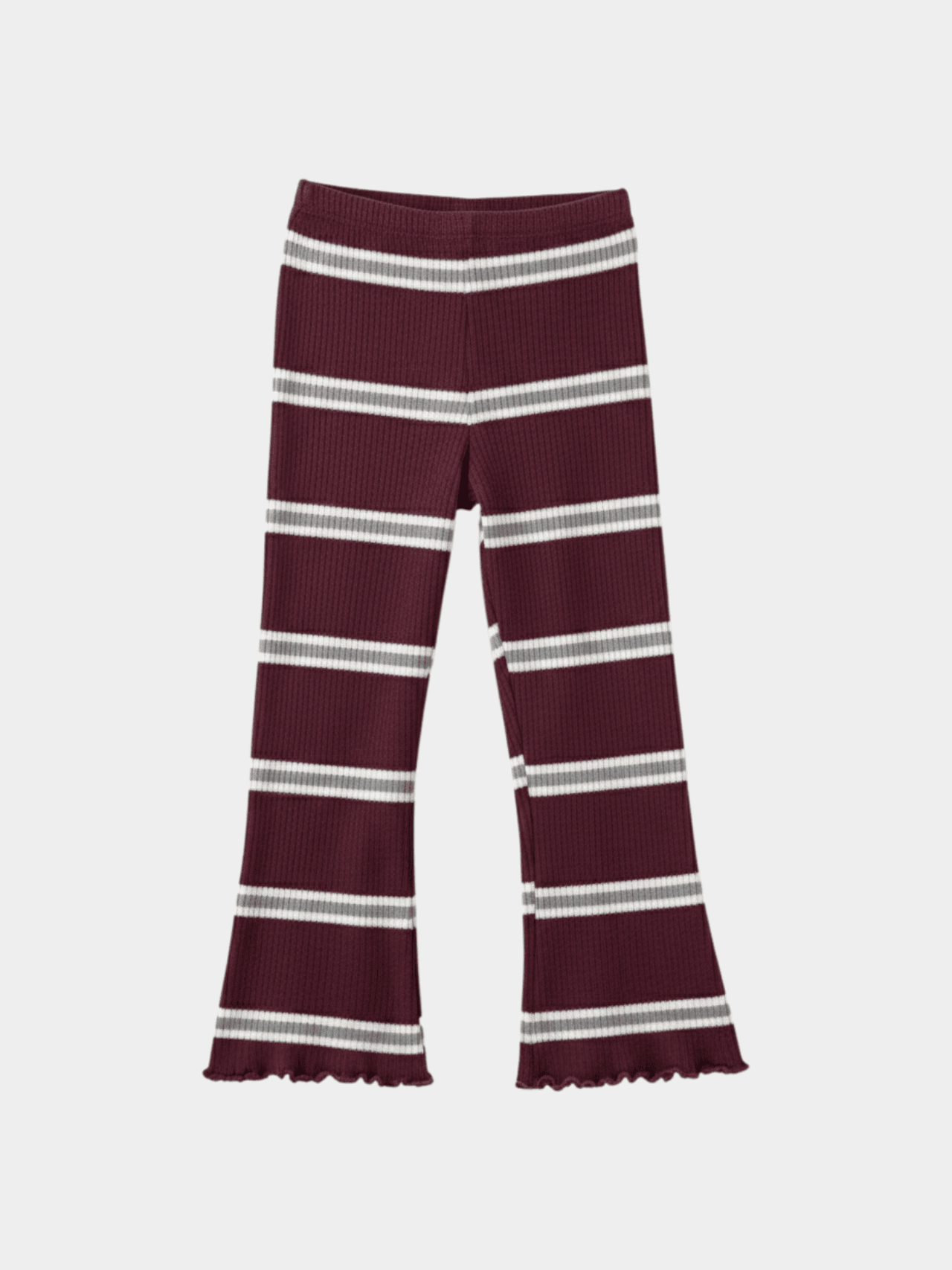 Girls' Burgundy and Grey Striped Ribbed Flare Leggings
