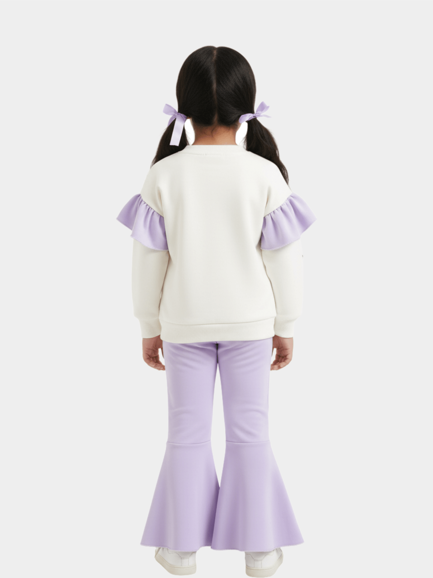 Girls' Disney Angel (Stitch) Graphic Ruffle Sweater & Lavender Flare Trousers Set