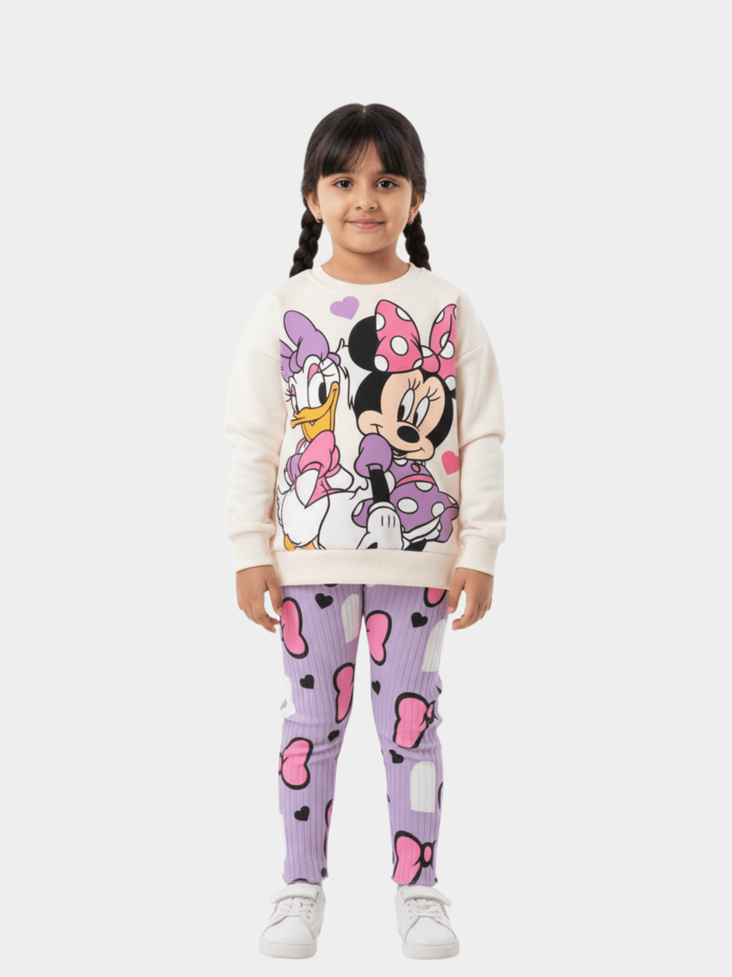 Girls' Disney Minnie Mouse & Daisy Duck Graphic Sweatshirt & Bow Print Ribbed Trousers Set