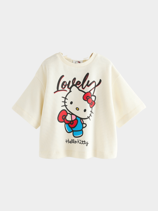Girls' Hello Kitty "Lovely" Graphic T-Shirt | Cream Oversized Sanrio Tee