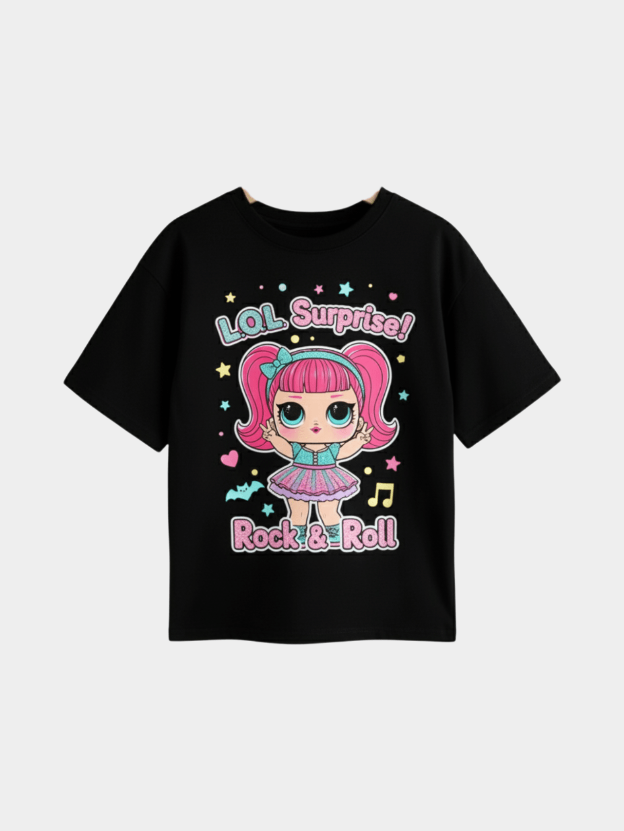 Girls' L.O.L. Surprise! Rock & Roll Graphic T-Shirt | Black Cotton Tee