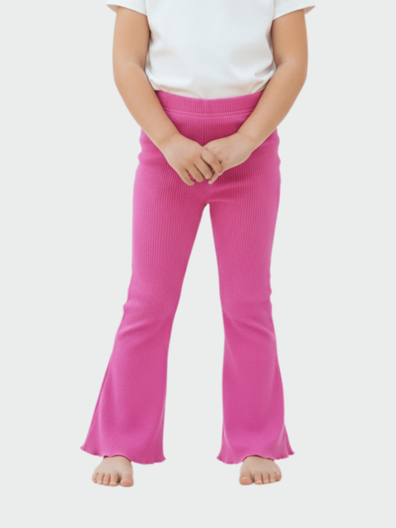 Girls Magenta Pink Ribbed Flared Leggings