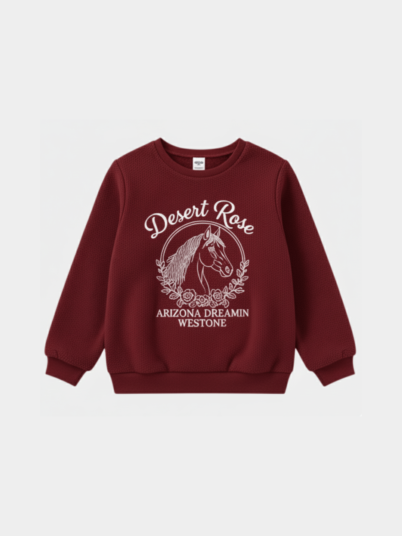 Girls' Maroon Desert Rose Horse Graphic Textured Sweatshirt - Arizona Dreamin