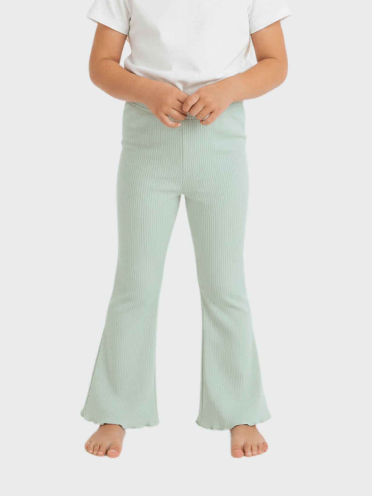 Girls Mint Green Ribbed Flared Leggings