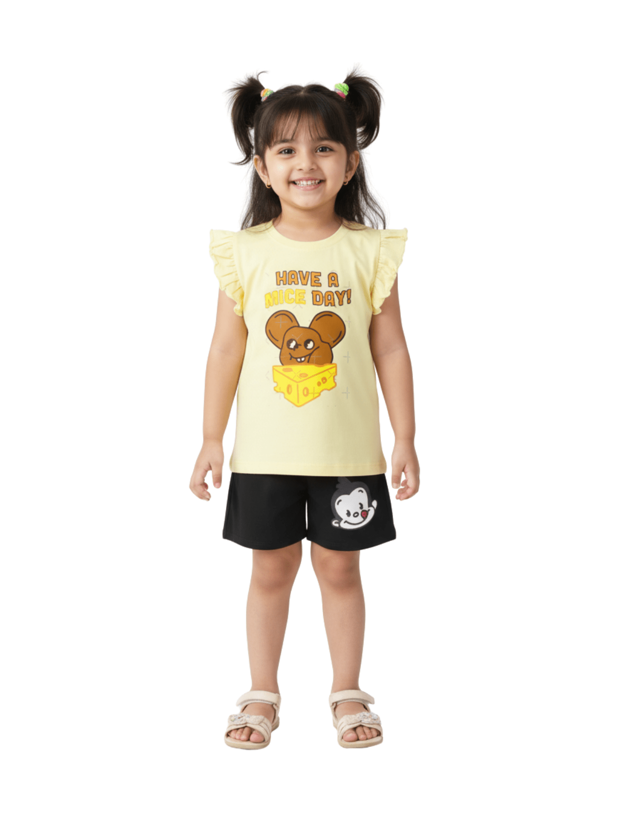 Kids 2pcs Pizza Monkey Printed Green Set