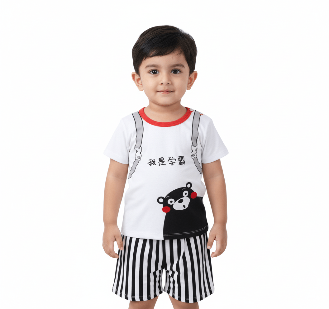 Kids 2pcs Teddy Printed Green Set