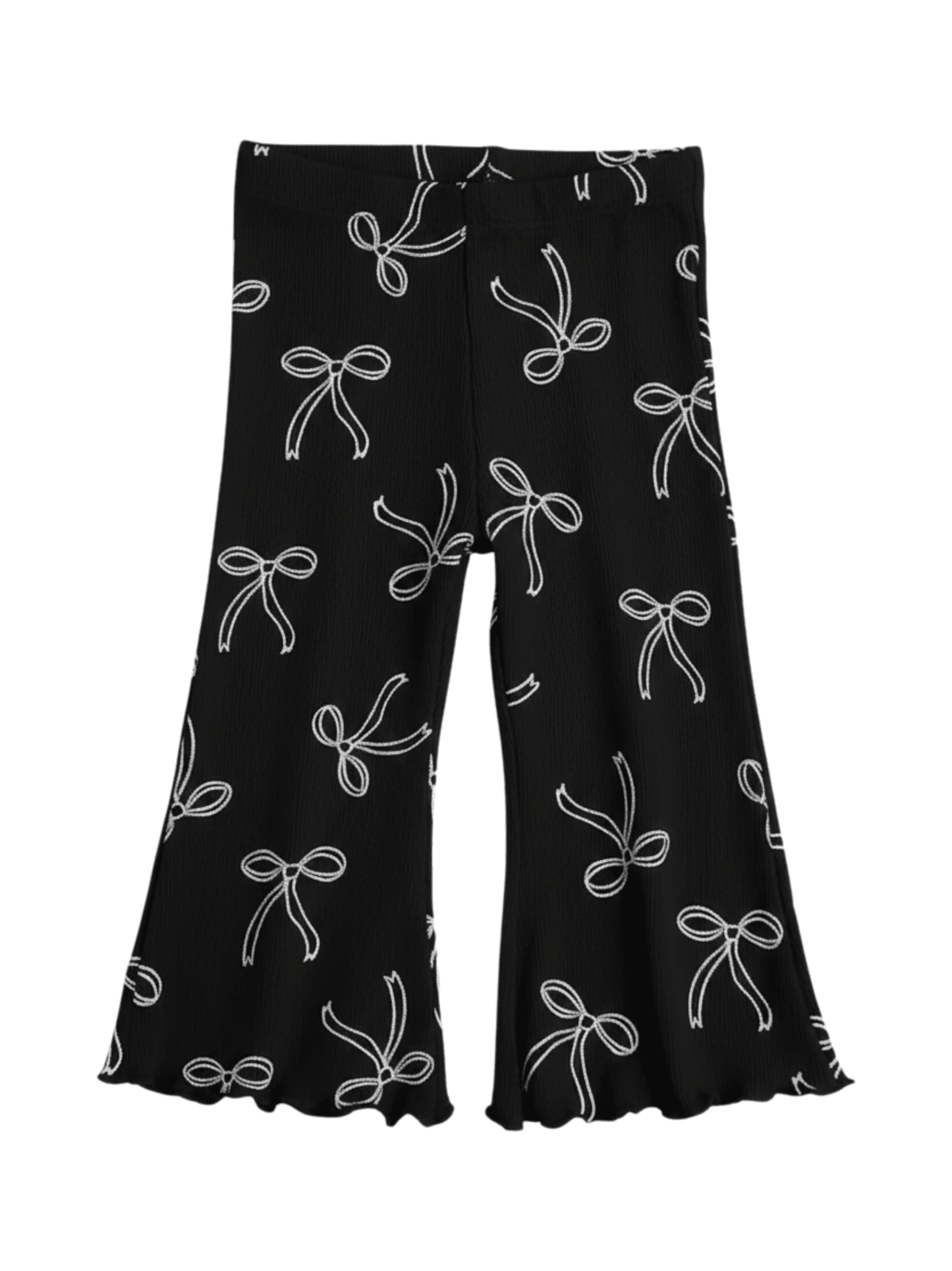 Kids Girls Black Bow Printed Ribbed Pant