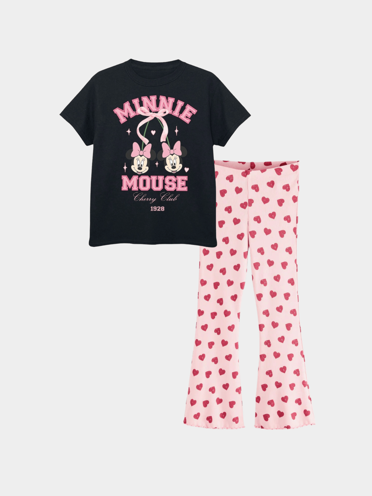 Kids Girls Disney Minnie Mouse T-Shirt & Flared Long Pants Set