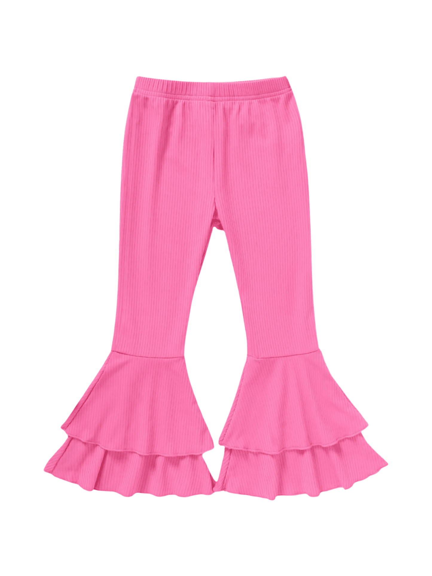 Kids Girls Rose Pink Ribbed Flared Ruffle Pant
