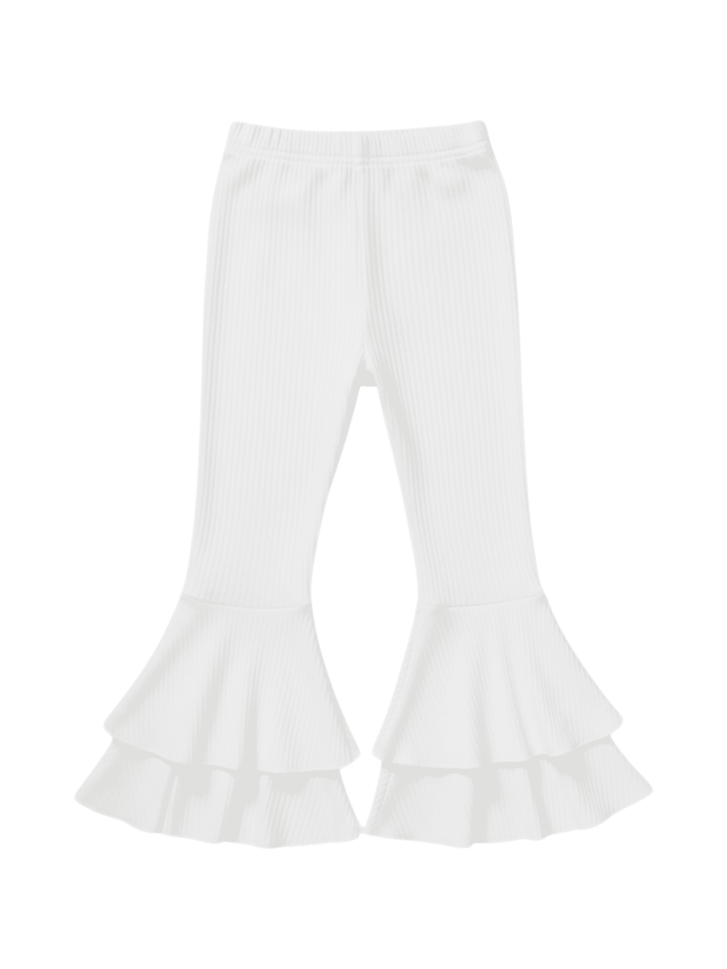 Kids Girls White Ribbed Flared Ruffle Pant