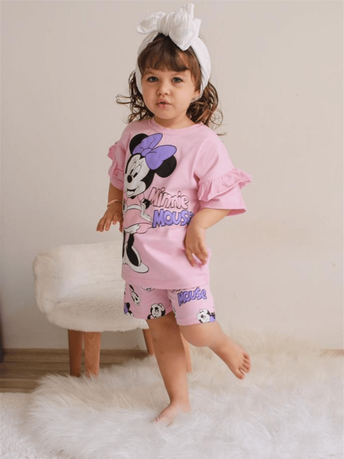 Kids Printed Pink Color Ruffle T-shirt Set (6mths - 12yrs)
