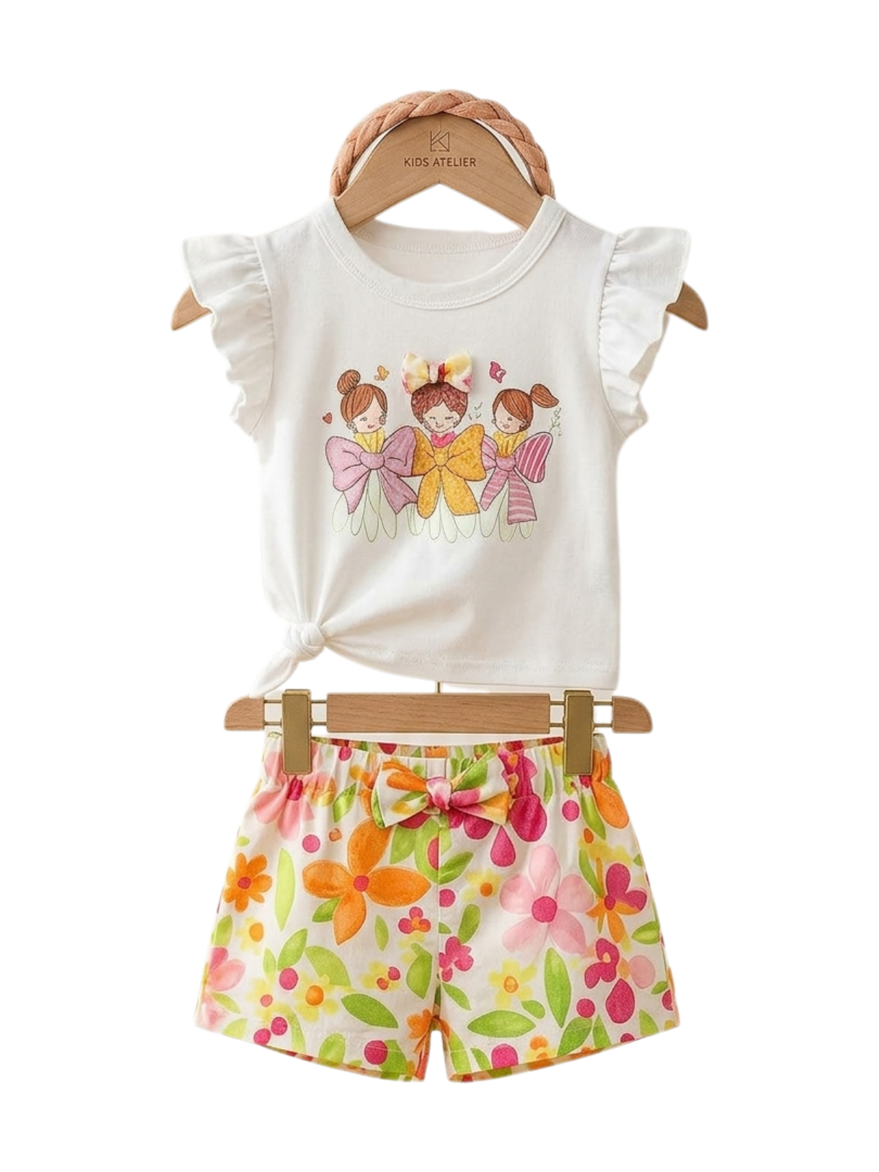 Bow Trio Friends Print Outfit Set
