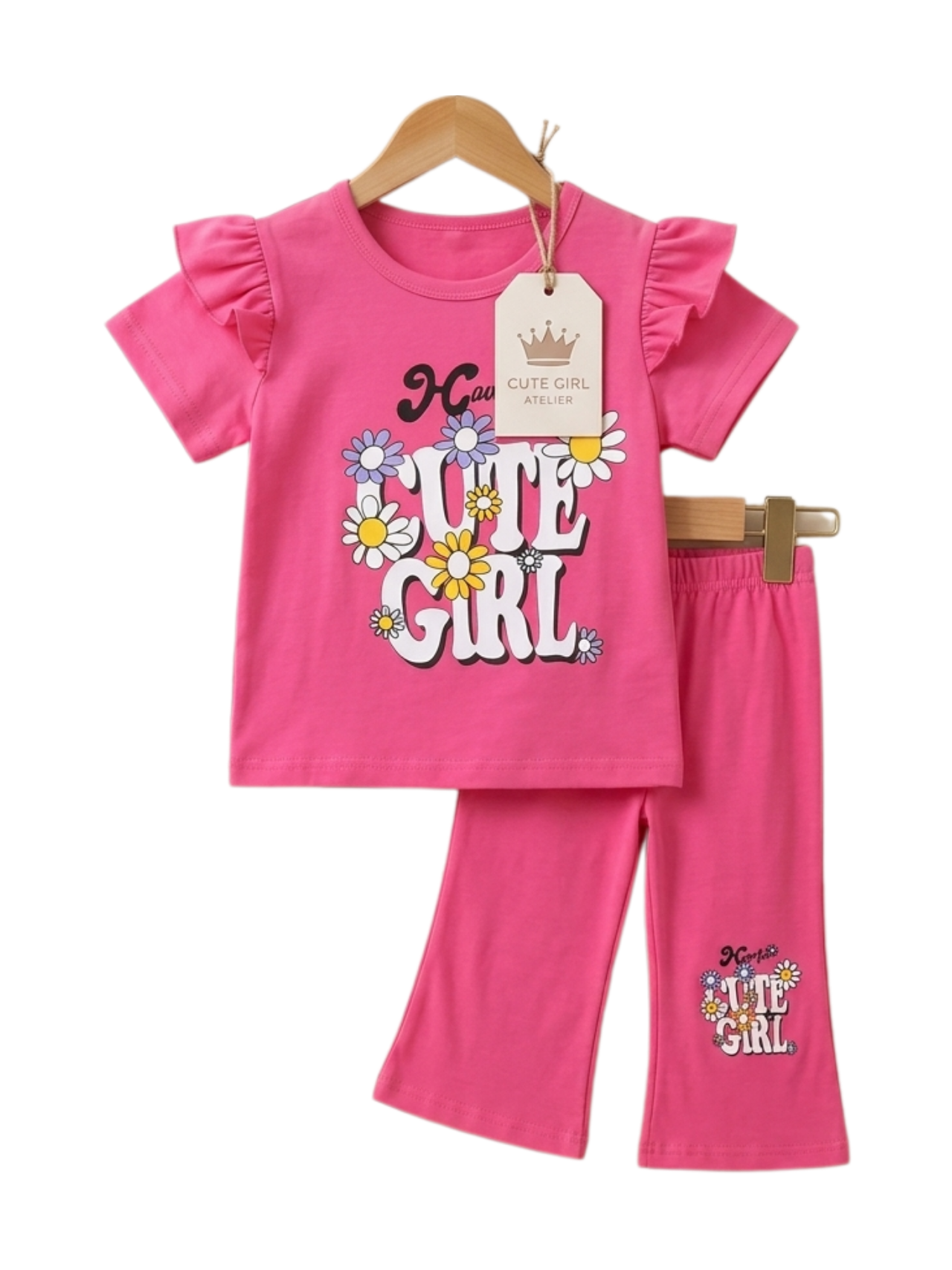 Cute Girl Daisy Print Outfit Set