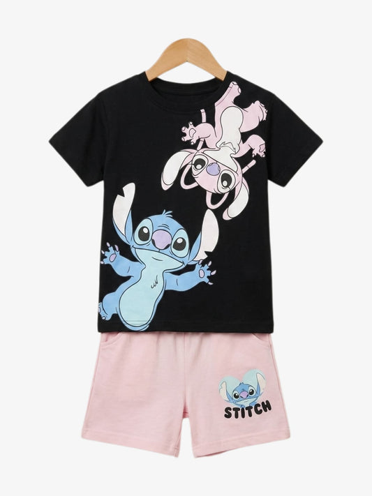 Stitch & Angel Black T-Shirt Set