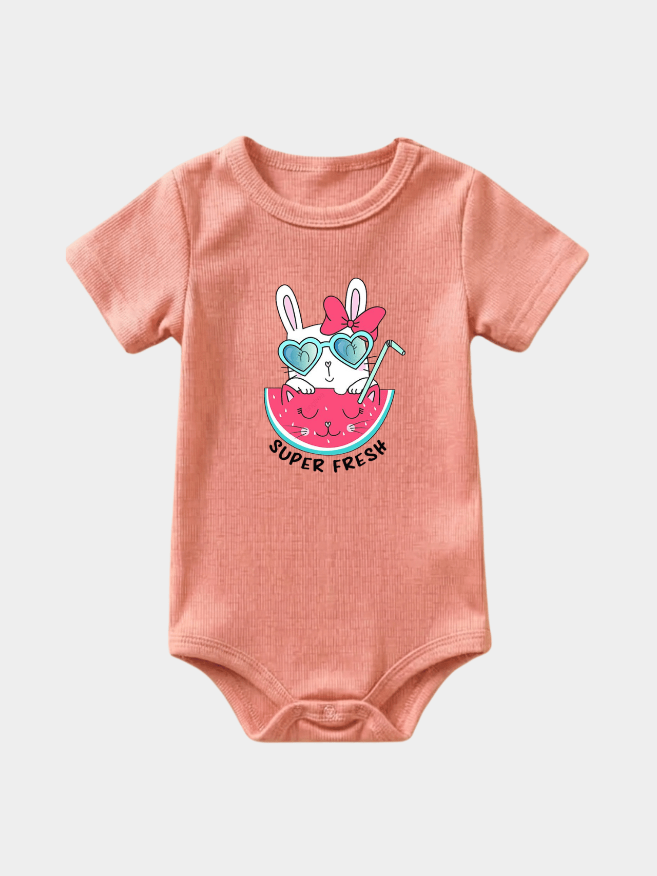 "Super Fresh" Peach Bunny Baby Bodysuit