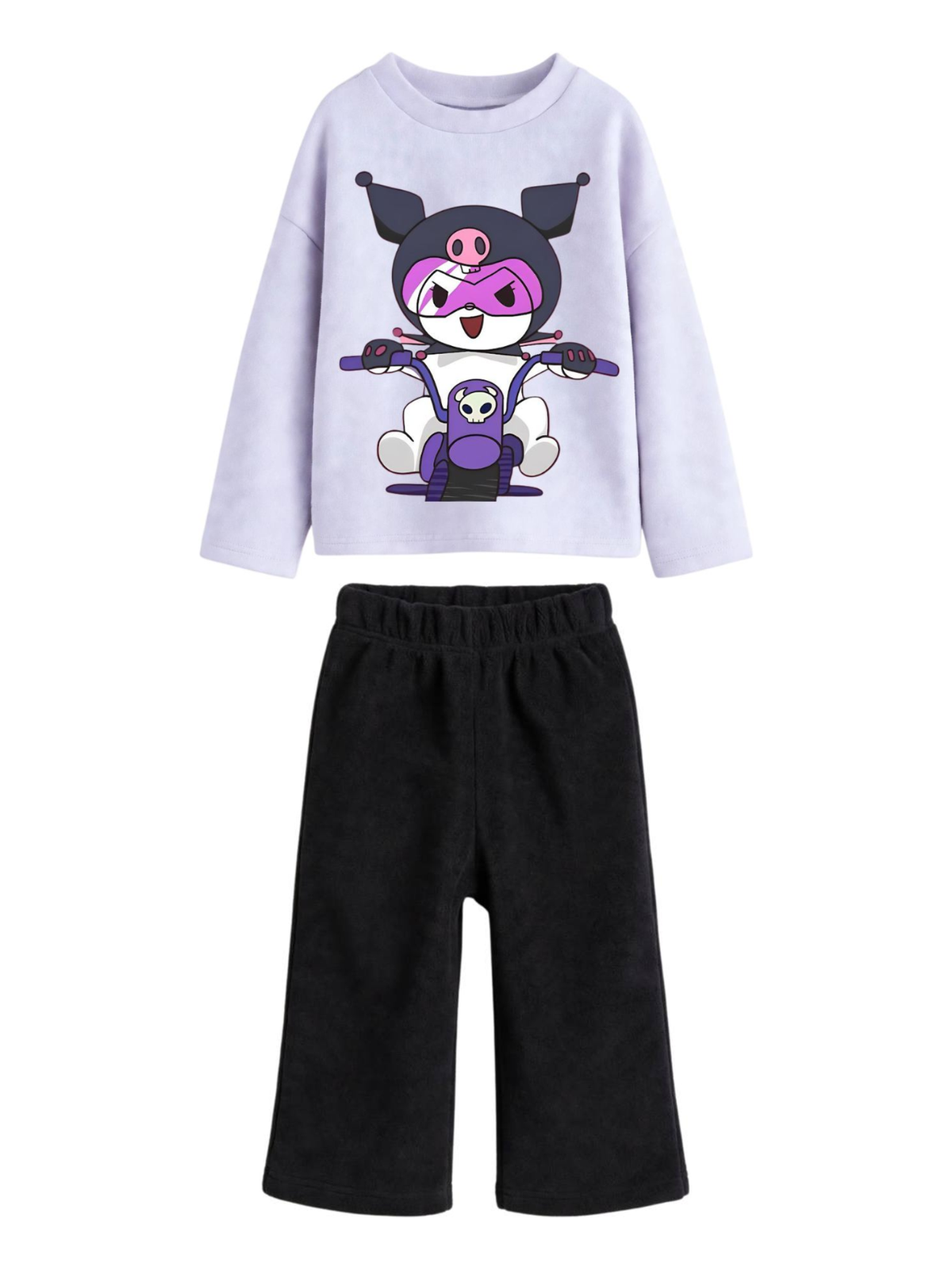 Kuromi Biker Sweatshirt & Wide-Leg Pants Set - Lavender & Black (0mths-2yrs)