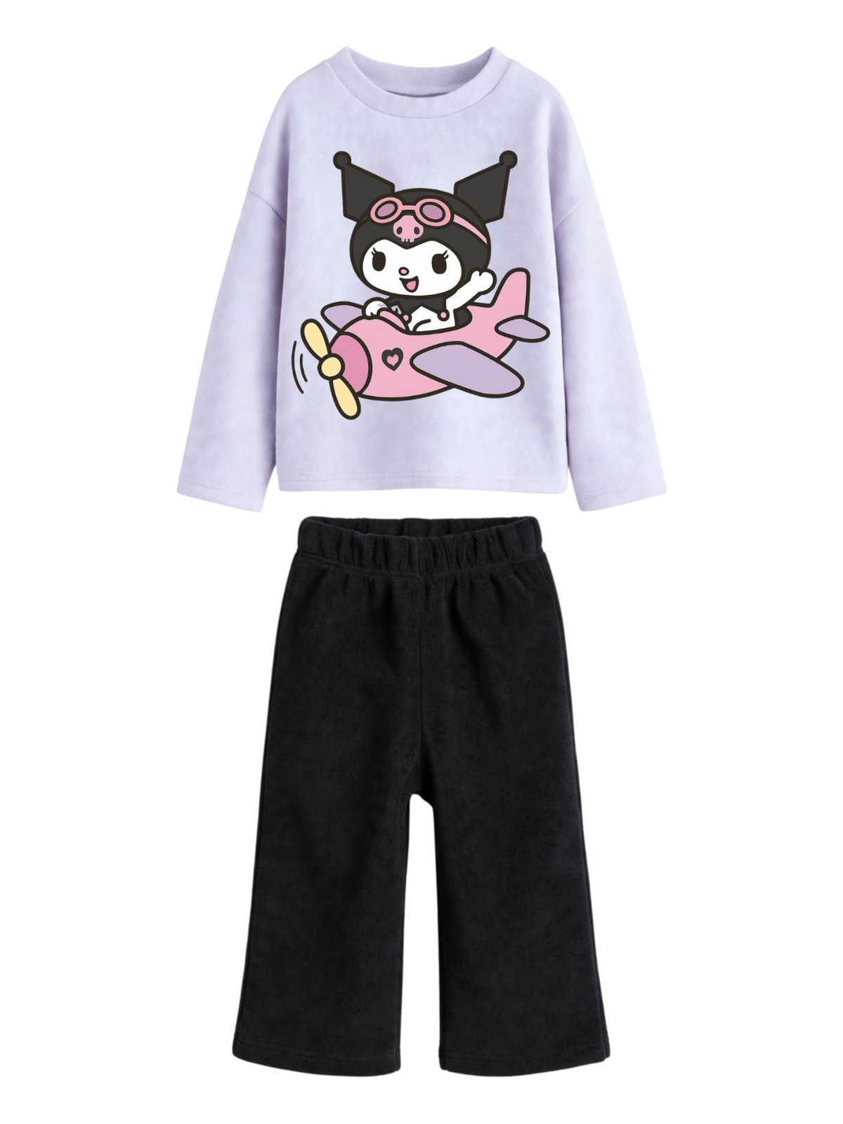 Kuromi Airplane Sweatshirt & Wide-Leg Pants Set - Lavender & Black (0mths-2yrs)