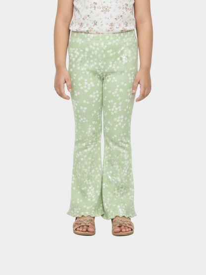 Kids Light Green Printed Flared Long Pant (3yrs-12yrs)