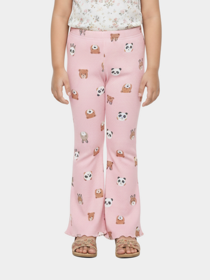 Kids Pink Animal Printed Flared Long Pant (3yrs-12yrs)