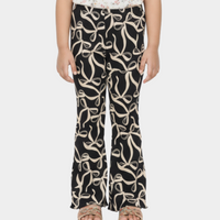 Kids Girls Black Bow Printed Ribbed Flared Pant