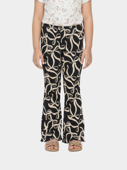 Kids Black Printed Flared Pants (3yrs-12yrs)