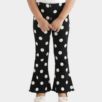 Kids Girls Black Dotted Ribbed Printed Pants