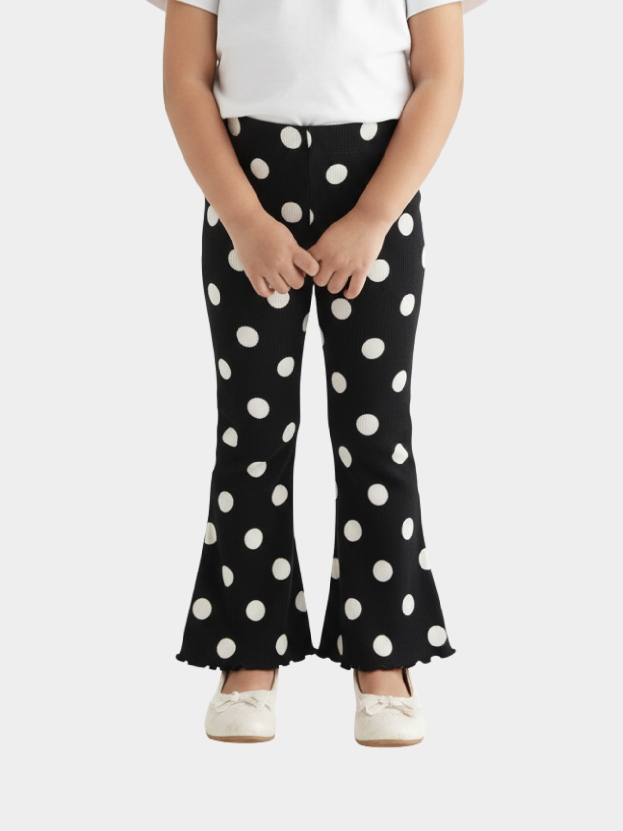 Kids Girls Black Dotted Ribbed Printed Pants