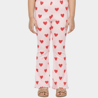 Kids Girls Light Pink Love Printed Ribbed Long Pants