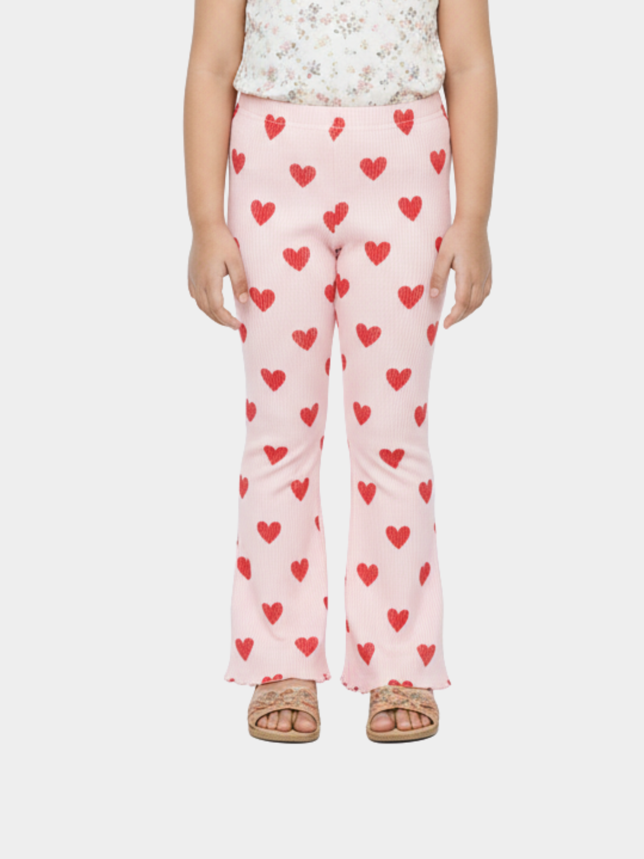 Kids Girls Light Pink Love Printed Ribbed Long Pants