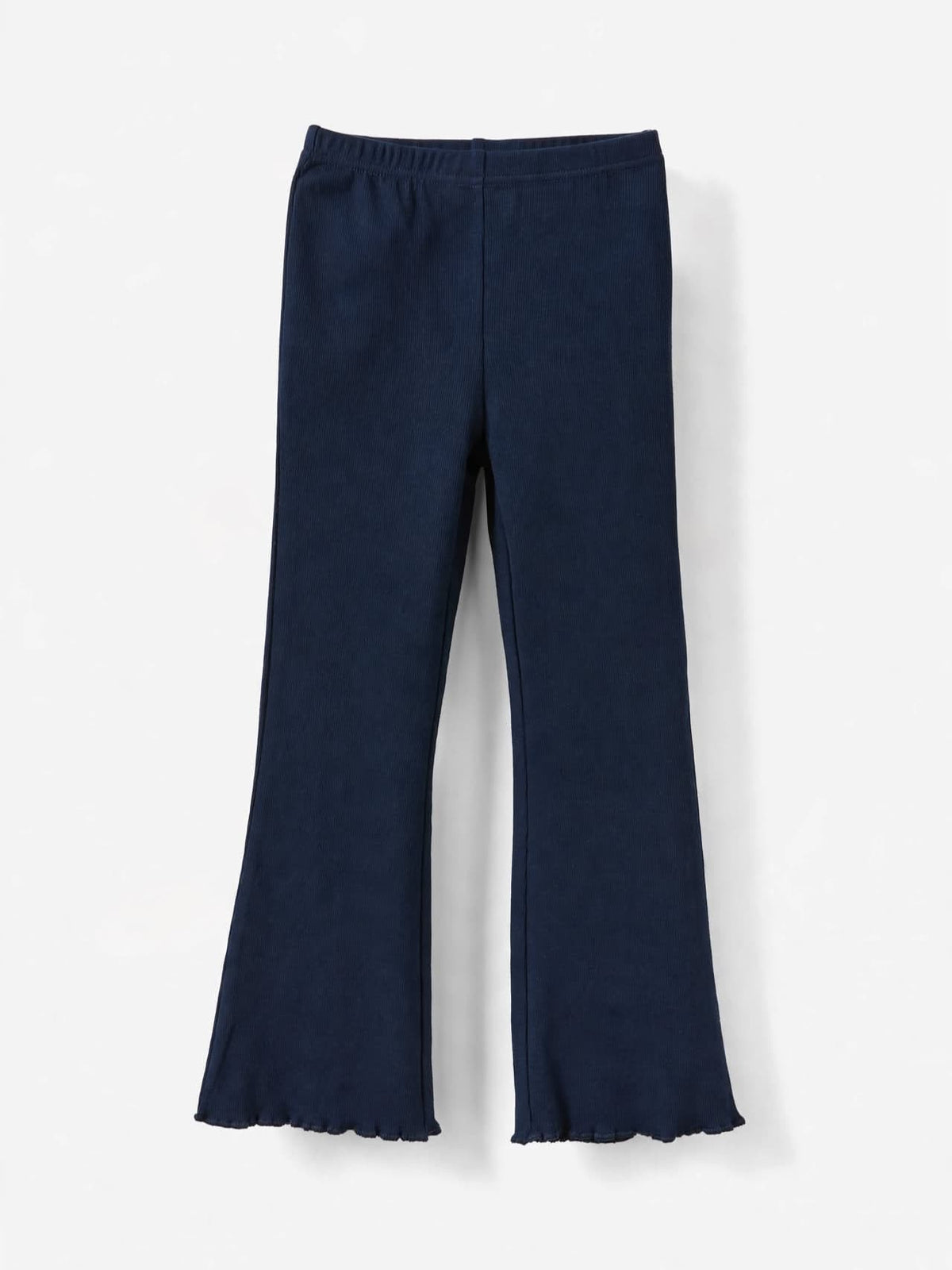 Girls Ribbed Lettuce-Hem Flare Pants - Navy