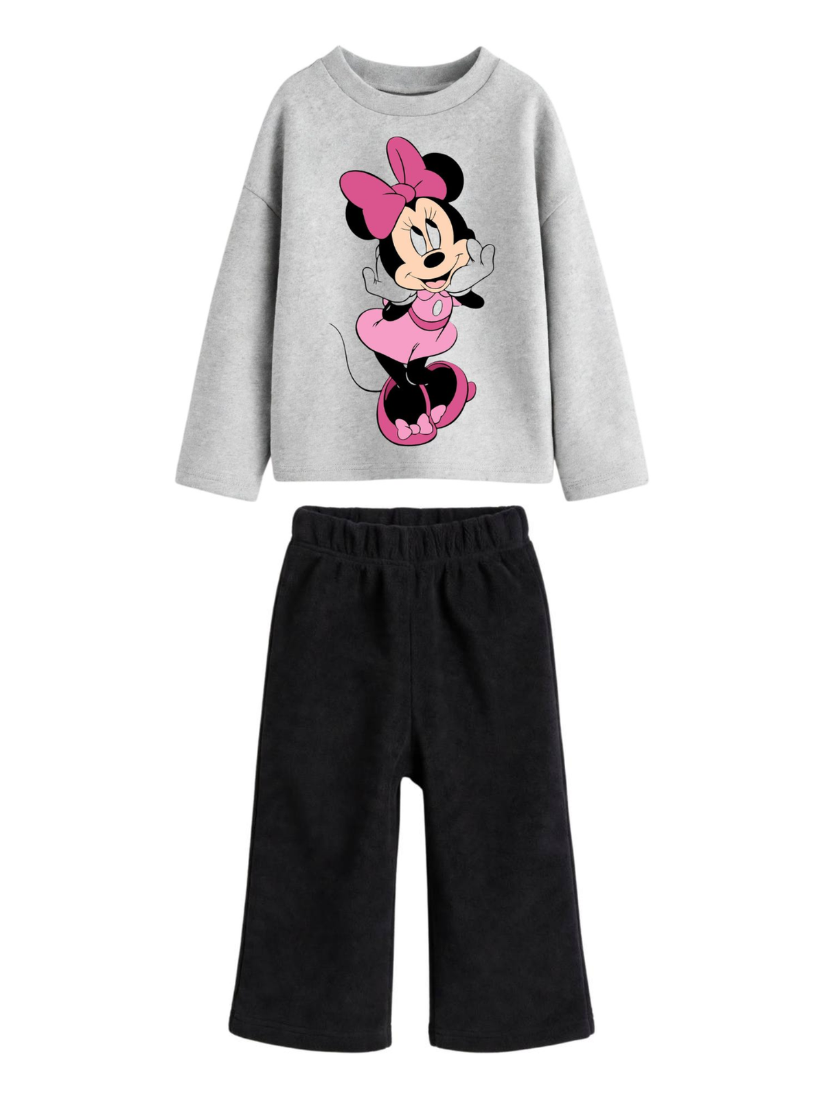 Minnie Mouse Sweatshirt & Wide-Leg Pants Set - Grey & Black (0mths-2yrs)