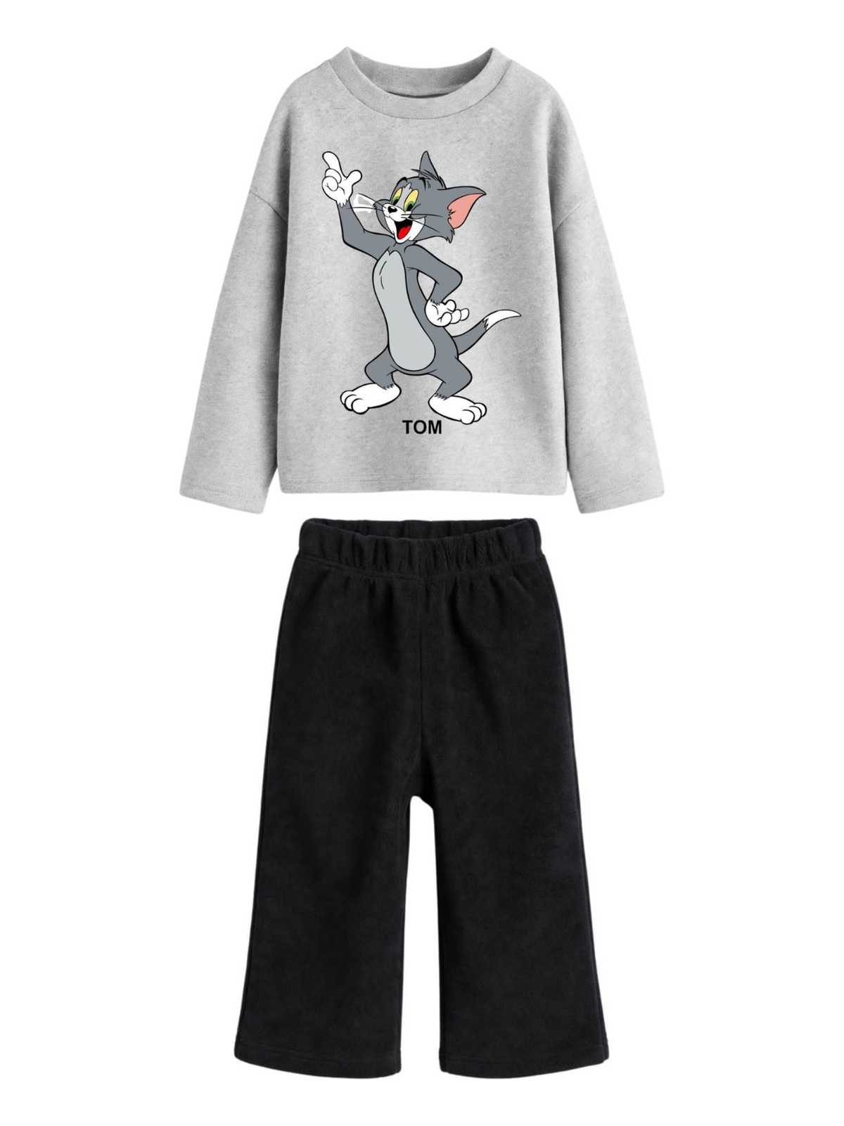 Tom Cat Sweatshirt & Wide-Leg Pants Set - Grey & Black (0mths-2yrs)