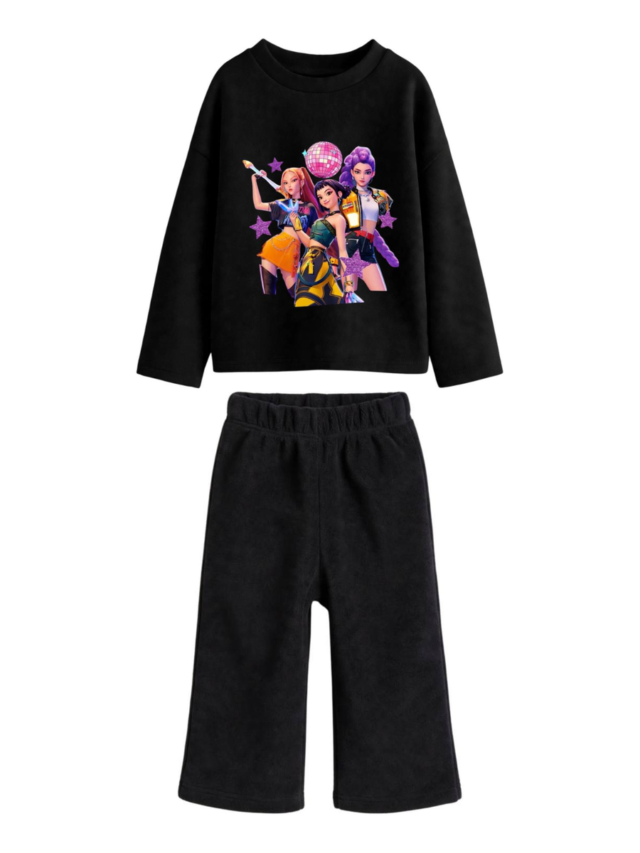 KPop Demon Hunters Sweatshirt & Wide-Leg Pants Set - Black (0mths-2yrs)